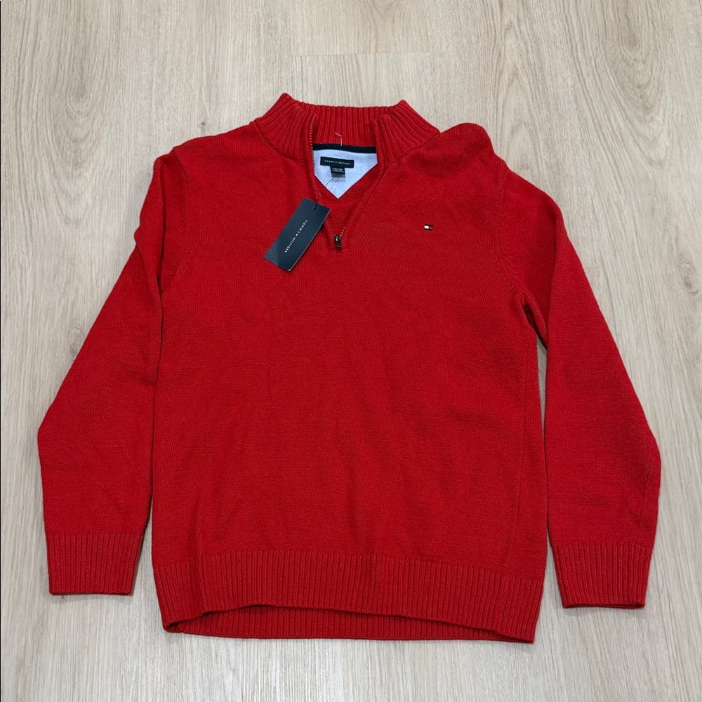 NWT Tommy Hilfiger Size Large 16-18 Vibrant Red Zip-Up Sweater - Picture 2 of 5